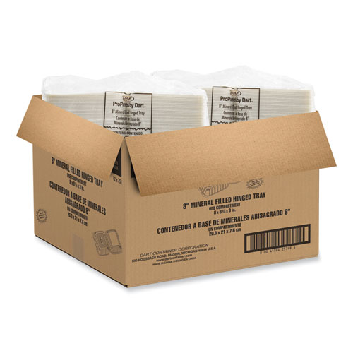 Picture of Hinged Lid Containers, Single Compartment, 8.25 x 8 x 3, White, Plastic, 150/Carton