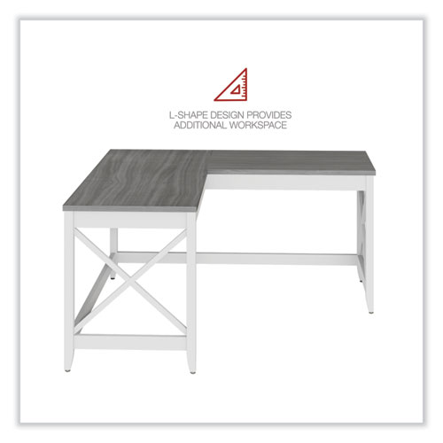 Picture of L-Shaped Farmhouse Desk, 58.27" x 58.27" x 29.53", Gray/White