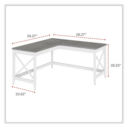 Picture of L-Shaped Farmhouse Desk, 58.27" x 58.27" x 29.53", Gray/White