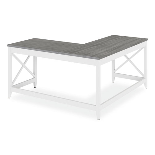 Picture of L-Shaped Farmhouse Desk, 58.27" x 58.27" x 29.53", Gray/White