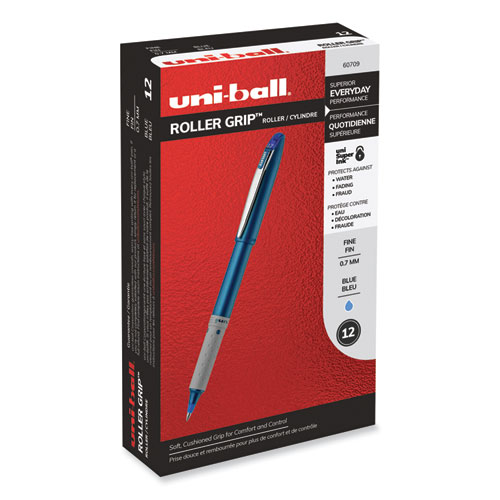 Grip+Roller+Ball+Pen%2C+Stick%2C+Fine+0.7+Mm%2C+Blue+Ink%2C+Blue+Barrel%2C+Dozen
