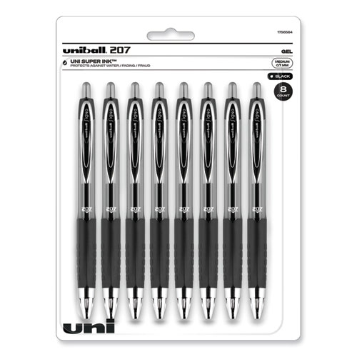 Picture of Signo 207 Gel Pen, Retractable, Medium 0.7 mm, Black Ink, Clear/Black Barrel, 8/Pack