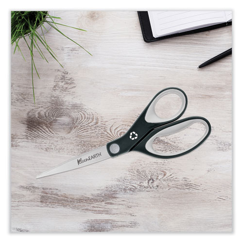 Picture of KleenEarth Soft Handle Scissors, 8" Long, 3.25" Cut Length, Straight Black/Gray Handle