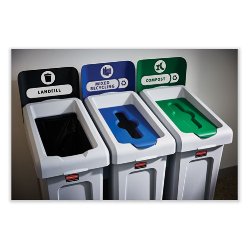 Picture of Slim Jim Recycling Station Kit, 3-Stream Landfill/Mixed Recycling, 69 gal, Plastic, Blue/Gray/Green