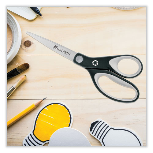 Picture of KleenEarth Soft Handle Scissors, 8" Long, 3.25" Cut Length, Straight Black/Gray Handle