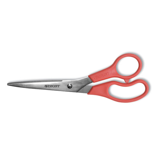 Picture of Value Line Stainless Steel Shears, 8" Long, 3.5" Cut Length, Red Straight Handle