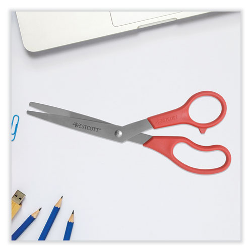 Picture of Value Line Stainless Steel Shears, 8" Long, 3.5" Cut Length, Crane-Style Red Handle