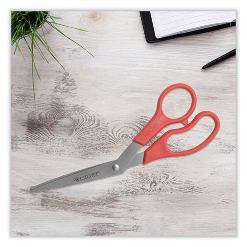 Picture of Value Line Stainless Steel Shears, 8" Long, 3.5" Cut Length, Crane-Style Red Handle