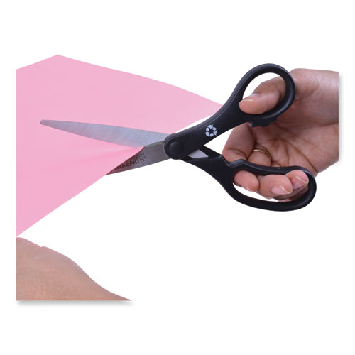 Picture of KleenEarth Basic Plastic Handle Scissors, 8" Long, 3.25" Cut Length, Straight Black Handle, 3/Pack