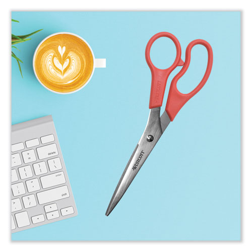 Picture of Value Line Stainless Steel Shears, 8" Long, 3.5" Cut Length, Offset Red Handle