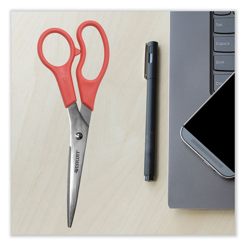 Picture of Value Line Stainless Steel Shears, 8" Long, 3.5" Cut Length, Offset Red Handle