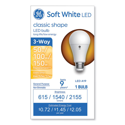 Picture of Classic LED SW Non-Dim A19 3-Way Light Bulb, 6 W; 12 W; 17 W, Soft White