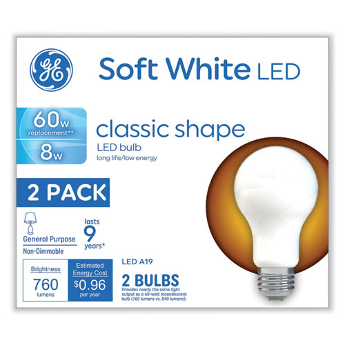 Picture of Classic LED Non-Dim A19 Light Bulb, 8 W, Soft White, 2/Pack