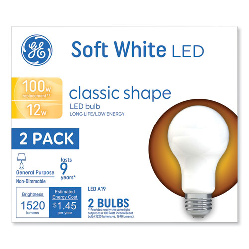 Picture of Classic LED Non-Dim A19 Light Bulb, 12 W, Soft White, 2/Pack