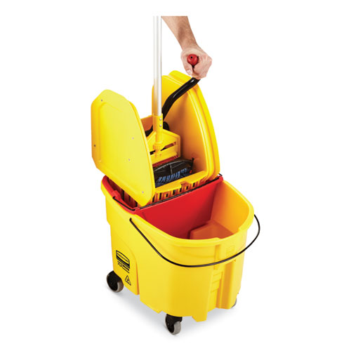 Picture of WaveBrake 2.0 Bucket/Wringer Combos, Down-Press, 35 qt, Plastic, Yellow