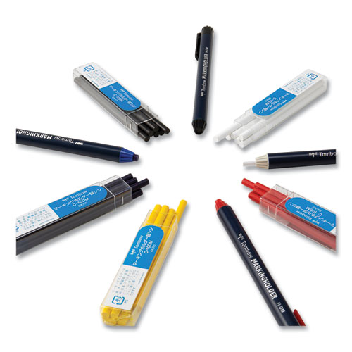 Picture of Wax-Based Marking Pencil, 4.4 mm, White Wax, Navy Blue Barrel, 10/Box