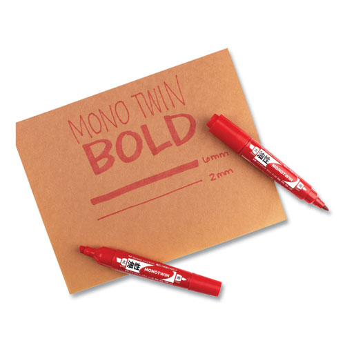 Picture of Mono Twin Bold Permanent Marker, Fine/Broad Tips, Red, 10/Box