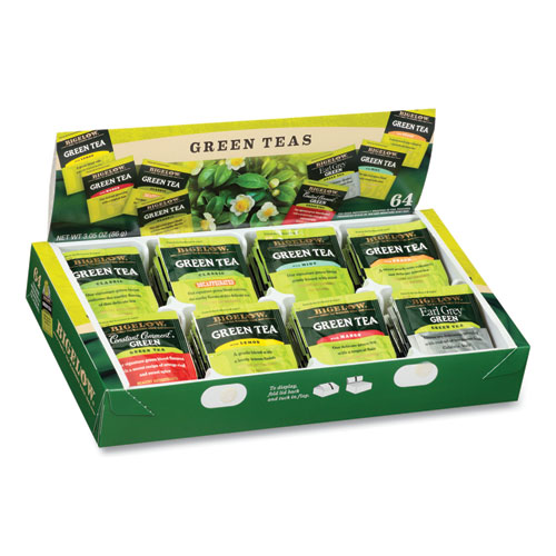 Picture of Green Tea Assortment, Individually Wrapped, Eight Flavors, 64 Tea Bags/Box