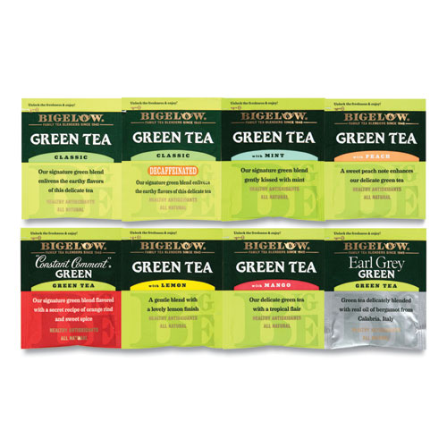 Picture of Green Tea Assortment, Individually Wrapped, Eight Flavors, 64 Tea Bags/Box