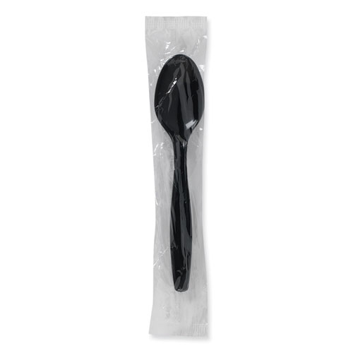 Picture of Individually Wrapped Heavyweight Teaspoons, Polypropylene, Black, 1,000/Carton