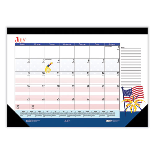 Picture of Recycled Academic Year Desk Pad Calendar, Illustrated Seasons Artwork, 22 x 17, Black Binding, 12-Month (July-June): 2023-24