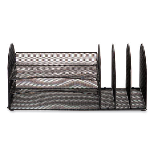 Picture of Onyx Mesh Desk Organizer with Three Horizontal and Upright Sections, Letter Size Files, 19.62 x 11.32 x 8.5, Black