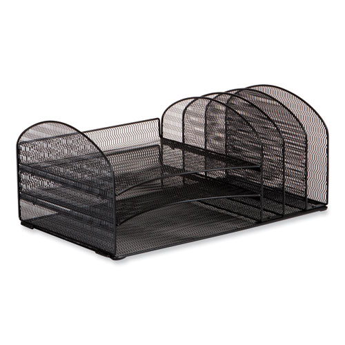 Picture of Onyx Mesh Desk Organizer with Three Horizontal and Upright Sections, Letter Size Files, 19.62 x 11.32 x 8.5, Black