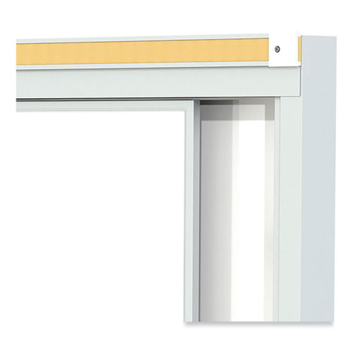 Picture of Horizontal Sliding Porcelain Magnetic Whiteboard, 120" x 48", White Surface, Satin Aluminum Frame