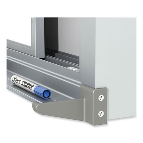 Picture of Horizontal Sliding Porcelain Magnetic Whiteboard, 120" x 48", White Surface, Satin Aluminum Frame