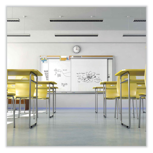 Picture of Horizontal Sliding Porcelain Magnetic Whiteboard, 120" x 48", White Surface, Satin Aluminum Frame