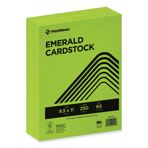 Picture of Color Cardstock, 65 lb Cover Weight, 8.5 x 11, Emerald Green, 250/Ream