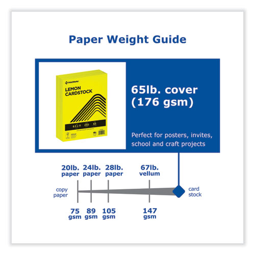 Picture of Color Cardstock, 65 lb Cover Weight, 8.5 x 11, Lemon Yellow, 250/Ream