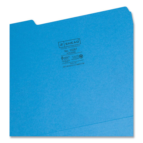 Picture of Interior File Folders, 1/3-Cut Tabs: Assorted, Letter Size, 0.75" Expansion, Sky Blue, 100/Box