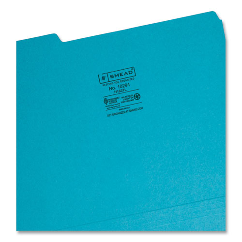 Picture of Interior File Folders, 1/3-Cut Tabs: Assorted, Letter Size, 0.75" Expansion, Teal, 100/Box