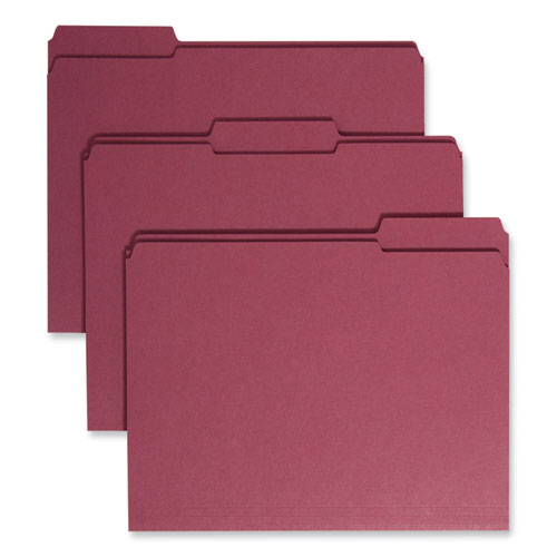 Picture of Reinforced Top Tab Colored File Folders, 1/3-Cut Tabs: Assorted, Letter Size, 0.75" Expansion, Maroon, 100/Box