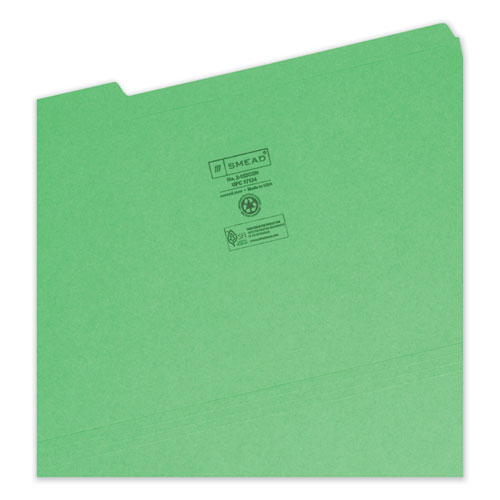 Picture of Reinforced Top Tab Colored File Folders, 1/3-Cut Tabs: Assorted, Legal Size, 0.75" Expansion, Green, 100/Box