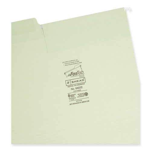 Picture of Erasable FasTab Hanging Folders, Letter Size, 1/3-Cut Tabs, Moss, 20/Box