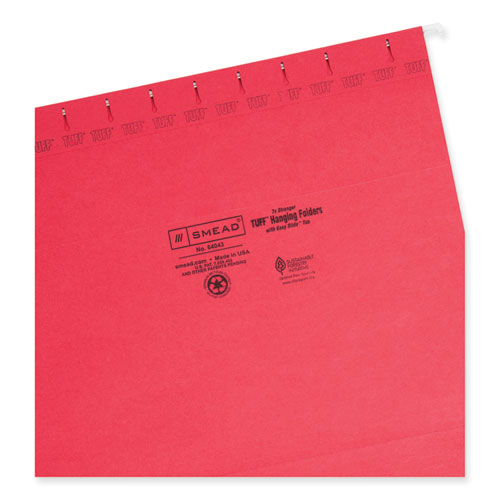 Picture of TUFF Hanging Folders with Easy Slide Tab, Letter Size, 1/3-Cut Tabs, Red, 18/Box