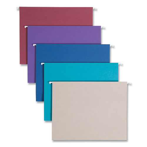 Picture of Colored Hanging File Folders with 1/5 Cut Tabs, Letter Size, 1/5-Cut Tabs, Assorted Jewel Tone Colors, 25/Box