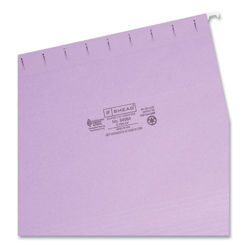 Picture of Colored Hanging File Folders with 1/5 Cut Tabs, Letter Size, 1/5-Cut Tabs, Lavender, 25/Box