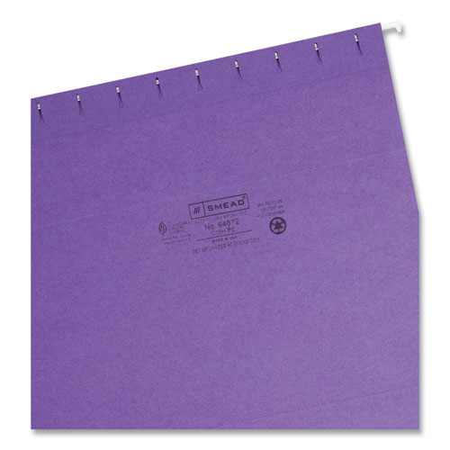 Picture of Colored Hanging File Folders with 1/5 Cut Tabs, Letter Size, 1/5-Cut Tabs, Purple, 25/Box