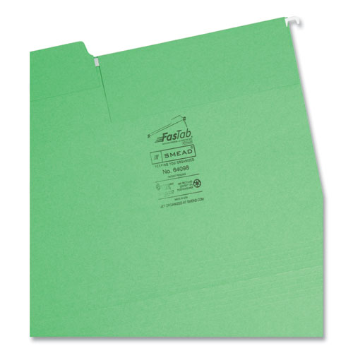 Picture of FasTab Hanging Folders, Letter Size, 1/3-Cut Tabs, Green, 20/Box