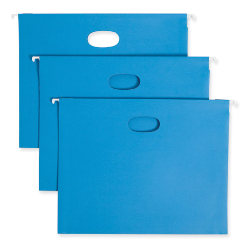 Picture of Hanging Pockets with Full-Height Gusset, 1 Section, 3" Capacity, Letter Size, 1/5-Cut Tabs, Sky Blue, 25/Box