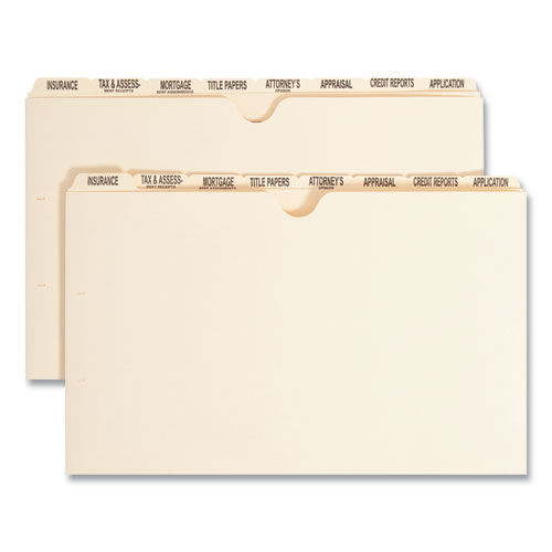 Picture of Pressboard Mortgage Folder Dividers, Pre-Printed, 1 Fastener, Legal Size, Manila, 7 Dividers/Set, 12 Sets