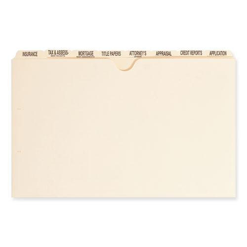 Picture of Pressboard Mortgage Folder Dividers, Pre-Printed, 1 Fastener, Legal Size, Manila, 7 Dividers/Set, 12 Sets