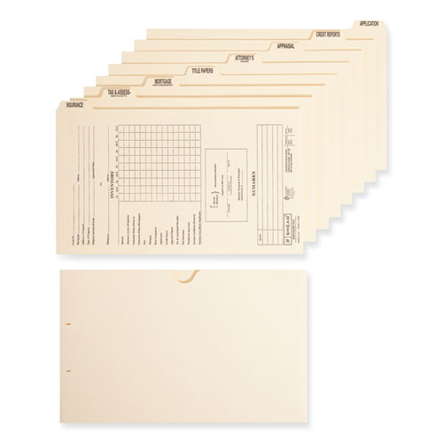 Picture of Pressboard Mortgage Folder Dividers, Pre-Printed, 1 Fastener, Legal Size, Manila, 7 Dividers/Set, 12 Sets