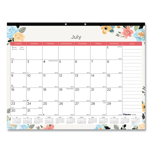 Picture of Spring Monthly Academic Desk Pad Calendar, Colorful Blossom Artwork, 22 x 17, Black Binding, 18-Month (July-Dec): 2023-2024