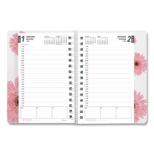 Picture of Pink Ribbon Essential Daily Appointment Book, Daisy Artwork, 8 x 5, Navy/Gray/Pink Cover, 12-Month (Jan to Dec): 2025