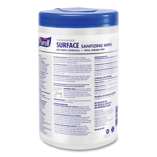 Picture of Foodservice Surface Sanitizing Wipes, 1-Ply, 10 x 7, Fragrance-Free, White, 110/Canister, 6 Canisters/Carton