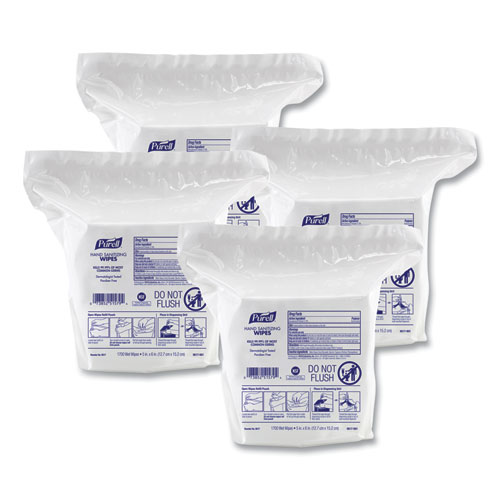 Picture of Hand Sanitizing Wipes, 5 x 6, Fresh Citrus Scent, White, 1,700/Refill Pouch, 4/Carton